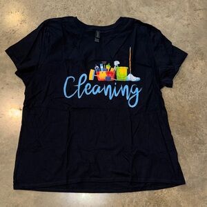 Gildan Softstyle Women's 2XL Black "Cleaning" Graphic Tee - Soft 100% Cotton
